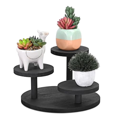 Ikee Design 3-Tier Wooden Display Riser for Jewelry, Wooden Jewelry and Figurine Display Risers, Wood Riser for Decor, Multilevel Stand for Action Figures and Home Decor, Black Color