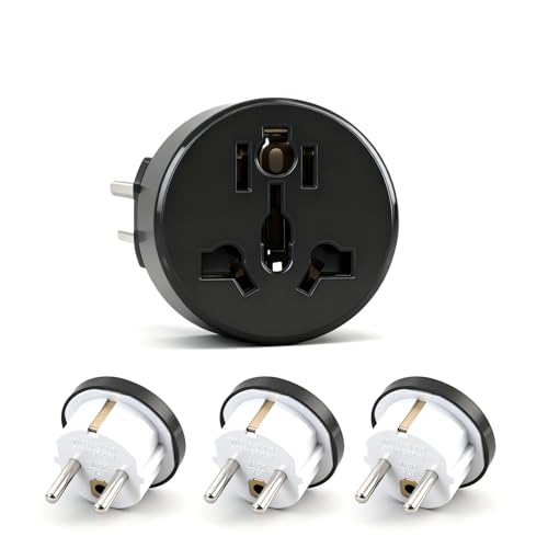 4 Piezas Adaptador Enchufe Universal para España, Adaptador Universal Enchufe Viaje Compatible con Reino Unido, EE. UU., China, Italia, Suiza, Travel Adapter y Adaptador Enchufe Americano a Europeo