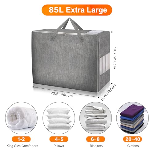 Karceyworth 3 Pack 85L Comforter Storage Bags, Extra Large Bedding Storage Bags with Card and Clear Window, Reinforced Handles & Zippers, Foldable Closet Organizers for Blanket Pillow Clothes by Karceyworth - Image 2