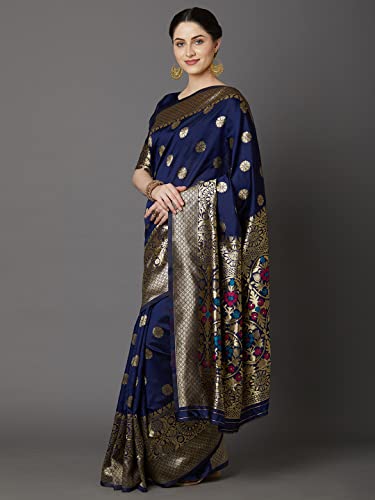 Image of AKHILAM Women's Kanjivaram banarasi silk Woven Design Saree With Unstitched Blouse Piece Saree With Un-Stiched Blouse