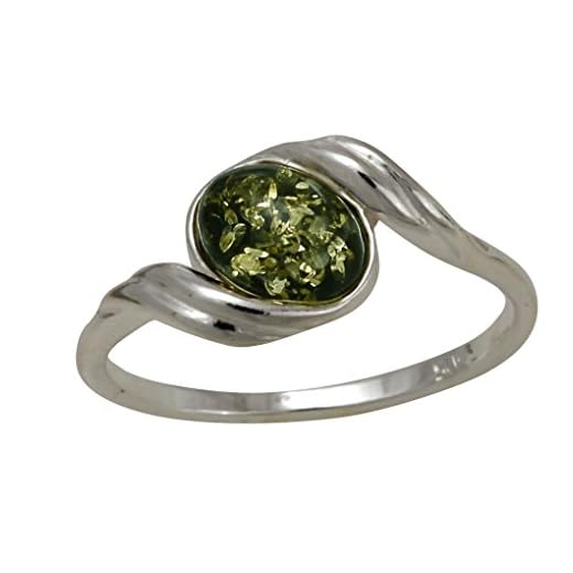 HolidayGiftShops Anillo de Plata esterlina y ámbar Verde báltico Estelle Talla: 9