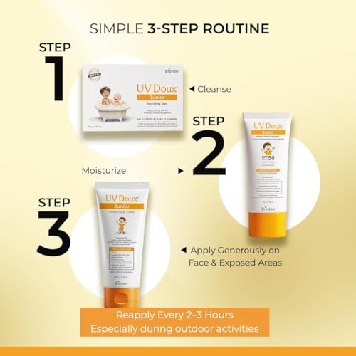Image of Brinton UV Doux Junior Mineral Fluid Sunscreen SPF 50 for Babies & Kids | 100% Mineral Zinc Oxide | Chemical Filter Free | Fragrance Free | No White Cast | DermatologicallyTested | 50 g x 3