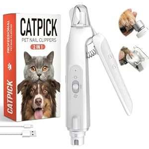 2-in-1 Dog & Cat Nail Clipper with Grinder – Dual Highlight LED Reduce Over-Trimming, Long Battery Cordless USB-C Rechargeable, Safety Lock & Catcher Cap, Quiet Home Grooming for Small Large Pets