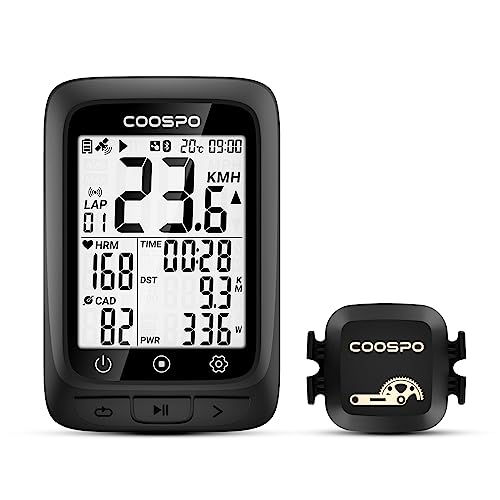 COOSPO BC107 Ciclocomputer GPS Senza Fili, Bluetooth ANT+ IP67 Impermeabile, Computer Bici Wireless con Display da 2,4 pollici Retroilluminazione Automatica del Tempo di Acquisizione del Segnale