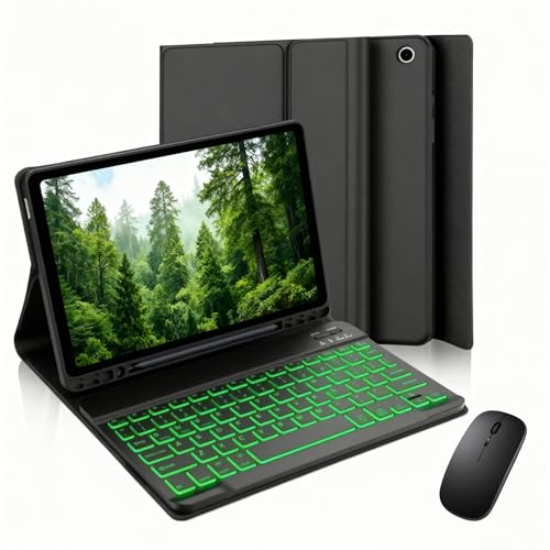 Keyboard Case for Samsung Galaxy Tab A9 Plus/A9 11’’ 2023, Samsung A9 Plus Tablet Case with Pen Slot 7 Color Backlit Detachable Keyboard with Mouse (SM-X210/X216/X218) (Black-C)