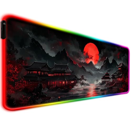 Grand tapis de souris LED pour bureau et maison, setup gaming japonais Dreamy Lakescape