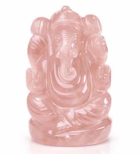 Myhealingworld Natural Rose Quartz Stone Ganesha Statue Holy Ganesha Idol Good Luck Ganesha Pocket Ganesh Statue Ganesh for Car Dash Board Hand Carved Rose Quartz Ganesh