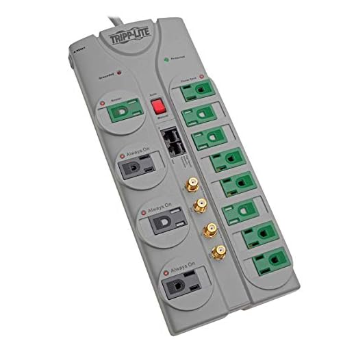 Tripp Lite 12 Outlet (8 Energy Saving) Surge Protector Power Strip, 10ft Cord, Right-Angle Plug, $250,000 INSURANCE (TLP1210SATG)