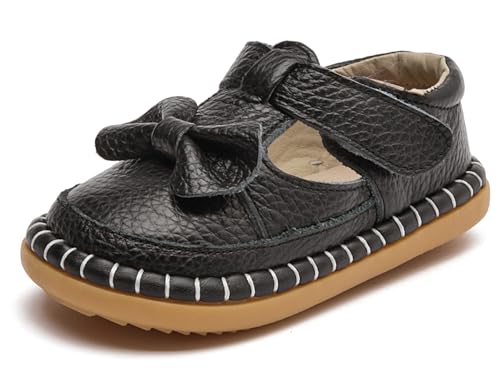 DADAWEN Toddler Girls Leather Lightweight Soft Sole Non-Slip Baby Walking Shoes Cute Bowknot Princess Dress Shoes Flower Girls Mary Jane Flats Party Wedding