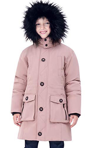 maoo garden Girls Winter Coats Heavyweight Waterproof Jacket Mid-Length Fur Hooded Parka