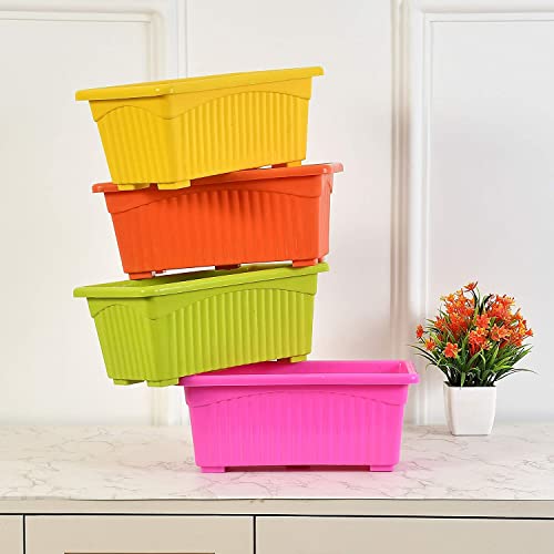 Image of Rectangular Plastic Pots for Plants, Window Flower Pots for Home, Window Display, Garden (Multicolor 14 inch - 4 pc)