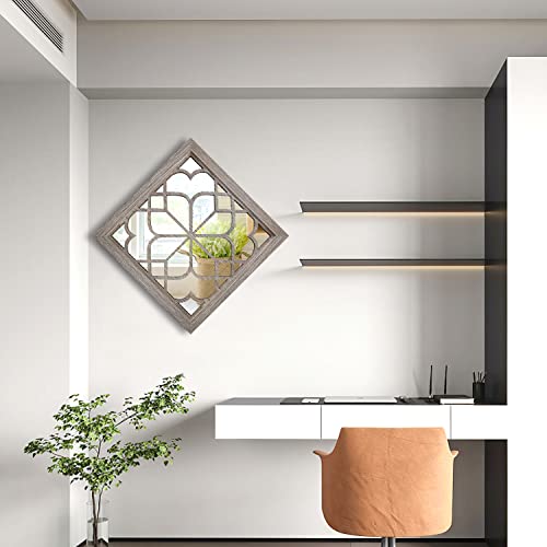 Wocred 2 Pcs Square Wall Mirror,Gorgeous Rustic Farmhouse Accent Mirror,Barn Wood Color Entry Mirror For Bathroom Renovation,Bedrooms,Living Rooms And More(12”X12”) #TOP1