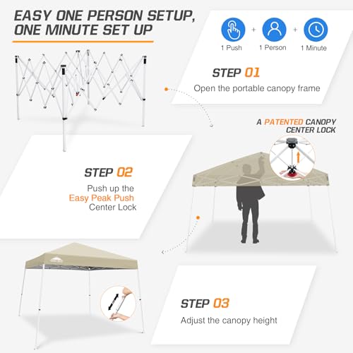 EAGLE PEAK 10x10 Slant Leg Pop-up Canopy Tent Easy One Person Setup Instant Outdoor Beach Canopy Folding Portable Sports Shelter 10x10 Base 8x8 Top (Light Beige) by EAGLE PEAK - Image 2