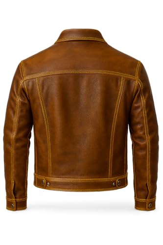 Men’s Distressed Brown Lambskin Leather Trucker Jacket - Men Genuine Vintage Motorcycle Biker Style Western Jackets2