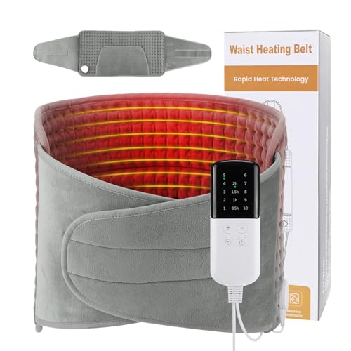 Manta Electrica Lumbar, 125X30 cm Esterilla Electrica con Bolsillo de Calentador de Manos, 10 Ajustes de Temperatura, 4 Velocidades para la Espalda, Cintura, Vientre, Piernas, Calentamiento Rápido