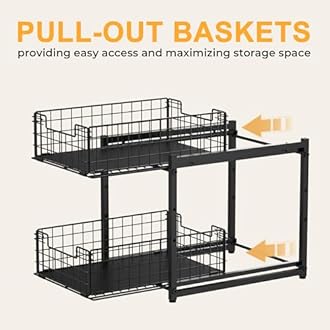 Under Sink Organizer, 2-Tier Pull Out Cabinet Organizer, Adjustable Height Bathroom Organizer and Storage, Spice Rack for Kitchen, Sliding Drawers Shelves 13.8×11×15.8 Inch (1 Pack)