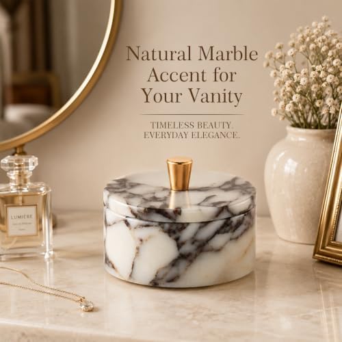 SAMAH Calacatta Viola Marble Jewelry Box, Round Natural Stone Jewelry Jar with Lid, Small Trinket Box, Decorative Storage for Rings, Necklaces, Earrings, Unique Home Decor & Great Birthday Gift