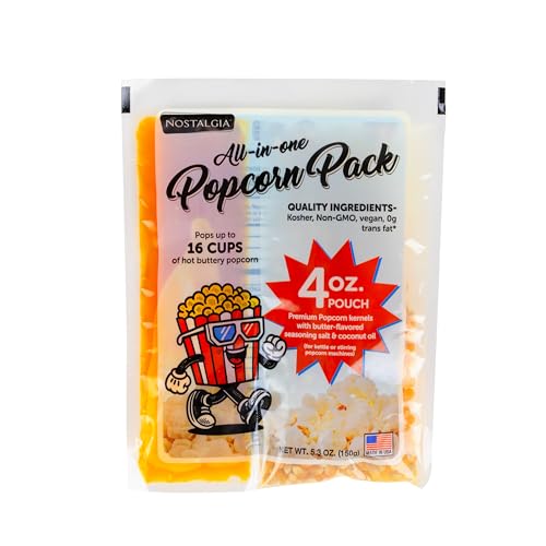 Nostalgia Theater Popcorn Bulk Pack – 24 Packets of 4 oz. Kernels, Seasoning Salt, &amp; Butter Flavored Oil – Use with Kettles &amp; Air Poppers – Movie Night Supplies