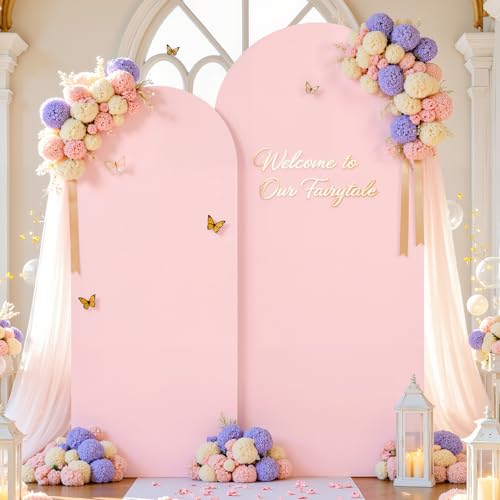 Image of Pink and Hot Pink Photo Arch Backdrop Cover Set of 2 Spandex 7.2 and 6ft Arch Covers Stretchy Backdrop Birthday Party Arch Stand Covers for Girls Baby Shower Wedding Banquet Background Decoration