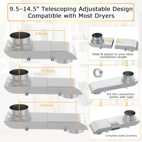 Magnetic Periscope Dryer Vent, 9.5-14.5" Adjustable Low Profile 4 Inch Dryer Vent Connector Kit, Stainless Steel Flat Slim Telescoping Duct Vent, Magnetic Quick Connect Dryer Vent for Tight Space by GTACASS - Used condition - Image 5