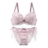 [ココランジェ] プッチフルールガーデン ブラジャー ショーツ セット SHIROHATO別注 サイドリボン バックレース 大きいサイズ(PI-ピンク、D65-M)