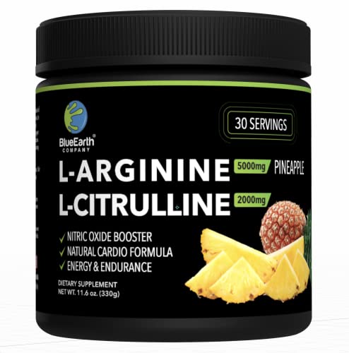 Blueearth Company L-Arginine 5000Mg + L-Citrulline 2000Mg Complex Powder Supplement - Nitric Oxide Booster - Energy & Endurance - Pineapple Flavored - 330G #TOP3