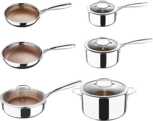 MasterPro Giro | 10-Piece Non Stick Cookware Set | Tri Ply Stainless Steel Aluminium Core Durable Cookware | Includes Frying Pan, Sauce Pan with Lid, Saute Pan with Lid and Stock Pot with Lid