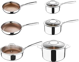 MasterPro Giro | 10-Piece Non Stick Cookware Set | Tri Ply Stainless Steel Aluminium Core Durable Cookware | Includes Frying Pan, Sauce Pan with Lid, Saute Pan with Lid and Stock Pot with Lid