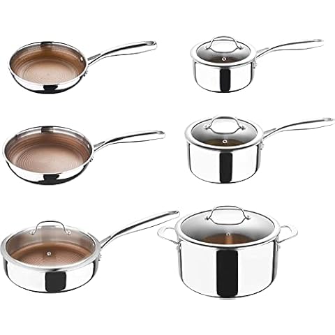 MasterPro Giro | 10-Piece Non Stick Cookware Set | Tri Ply Stainless Steel Aluminium Core Durable Cookware | Includes Frying Pan, Sauce Pan with Lid, Saute Pan with Lid and Stock Pot with Lid Cover