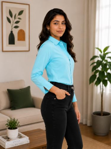 Image of FUNDAY FASHION Women Solid Regular Fit V Collered Casual Shirt