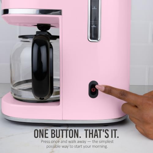 Image of Nostalgia Classic Retro 10 Cup Coffee Maker - One-Touch Drip Brew, Reusable Filter - Anti-Drip, Auto Shutoff, & Time Display - Dishwasher Safe 50 oz Carafe - Pink