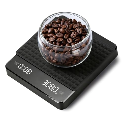 Nzkeuf Coffee Scale with Timer - Digital Kitchen Weighing Scale with LED Display, Touch Sensor and Silicone Pad for Office, School, Home Baking and Cooking