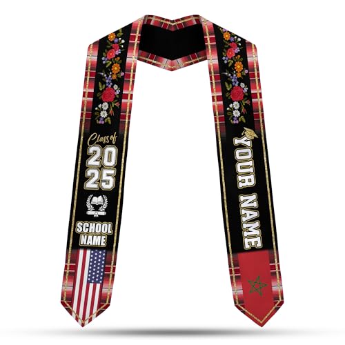 Personalized Morocco Graduation Stole, Moroccan Graduation Sash, Morocco Flag Graduation Stole, Class of 2025 Mrc6