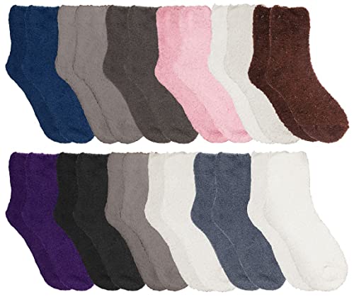 Yacht & Smith 12 Pack Womens Wholesale Bulk Warm And Cozy Fuzzy Socks, Colorful Winter Socks, Size 9-11