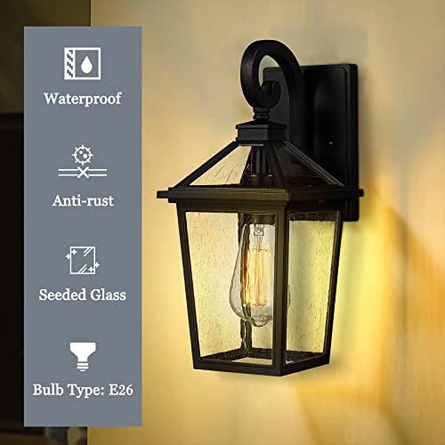 Image of zeyu 2 Pack Outdoor Wall Sconces 14 Inch, Modern Farmhouse Outside Wall Mount Light for Front Door Courtyard, Die-Cast Aluminum with Seeded Glass in Black Finish, ZX58B-2PK BK