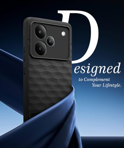 Image of WOW IMAGINE Back Cover for Realme P4 5G with Hexa Cube Design | Ultra Slim Soft Rubberised Case | Inner Velvet Fabric | Matte Silicone Flexible Mobile Case | Camera Protection - Black