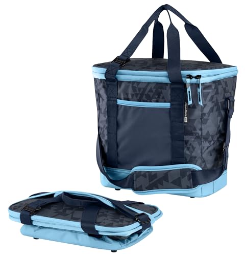 CleverMade Tahoe Collapsible Cooler Bag, 24 Can - Structured, Leakproof Coolers for Travel with Shoulder Strap & Bottle Opener - Soft-Sided, Insulated Camping Cooler: Aquatic Blue