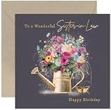 Old English Co. Female Happy Birthday Card for sister-in-Law - Special Watering Can Birthday Card - Gold Foil Butterflies and Colourful Flowers - Birthday Gift for Her - Women Cards