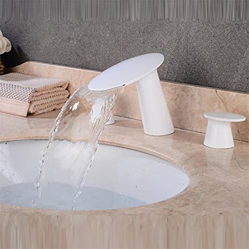 Robinet de lavabo 3 trous répandu or brossé mitigeur cascade eau chaude froide