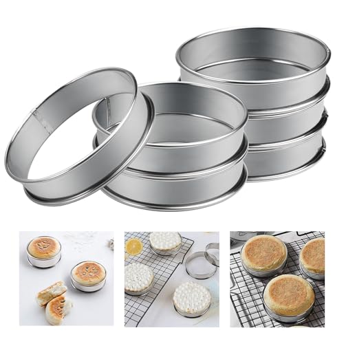 Crumpet Rings Molde de Redondos, 6 Piezas Anillos Para Tartas de Acero Inoxidable, 10.5 CM Anillos Redondos Para Tartas, Anillos de Bollo, Anillo de Molde Para Pastel, para Hornear, Postre, Magdalenas