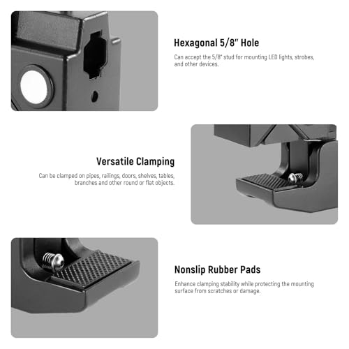 Image of NEEWER Heavy Duty Super Clamp Max Load 33lb /15kg, 2.4 inch Jaw Grip Crab Clamp Mount for Round Pole Flat Surface with 5 /8 inch Stud /Spring Lock /Cleaning Cloth for Photography Studio Camera Lighting, UA017