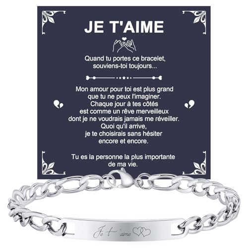 Bracelet Homme Personnalisé Chaîne Gourmette - Classique Bracelet Polissage Acier Inoxydable Bijoux Homme Cadeau Fête des Pères Saint Valentin Anniersaire Noël...