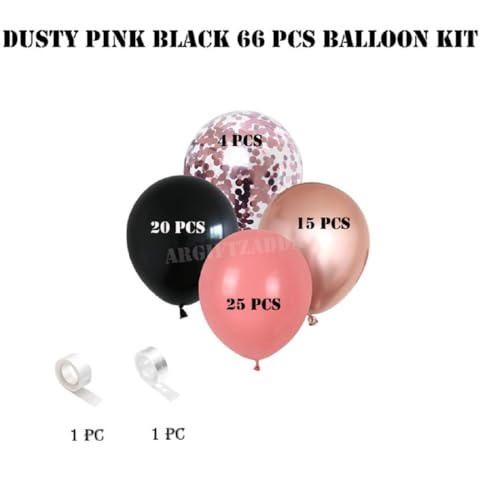 Image of AR Giftzadda Dusty Pink and Black Balloons 66 pcs Pink Rose Gold and Black Balloons Garland Kit for Welcome Wedding Birthday Anniversary Party Decorations (DP 1)