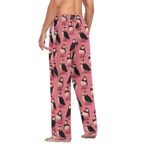 Aflyko Bird Men's Pajama Pants Puffins Pink Pjs Sleepwear Bottoms3