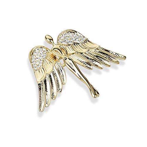 Image of Vintage Guardian Angel Jewelry Golden Crystal Flying Angel Wings Brooch Pin Wedding Bouquet Lapel Pin Jewelry for Women Bridal