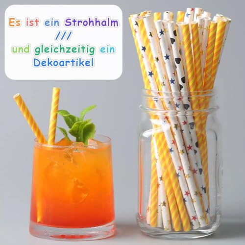 100 Stück Papierstrohhalme, 19,7cm Bunt Gestreifte Papiertrinkhalme, Biologisch Abbaubare Papier Trinkhalme, für Cocktails, Kaffee, Getränke und verschiedene Anlässe（Bunt）