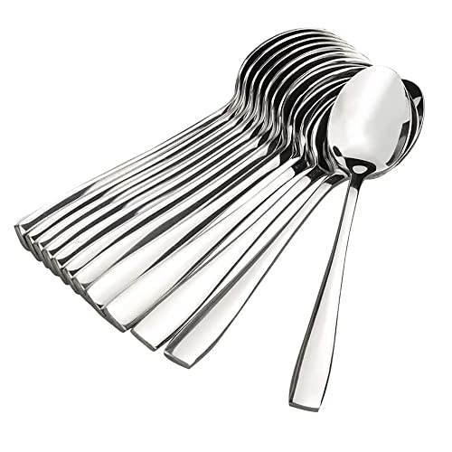 Image of Stainless Steel Spoons Set, Premium Dinner Spoons for Home & Kitchen, Luxury Dining Tableware Cutlery Set Gift for House Warming, Silver Imperial Design (12-Baby Imp Spoon)