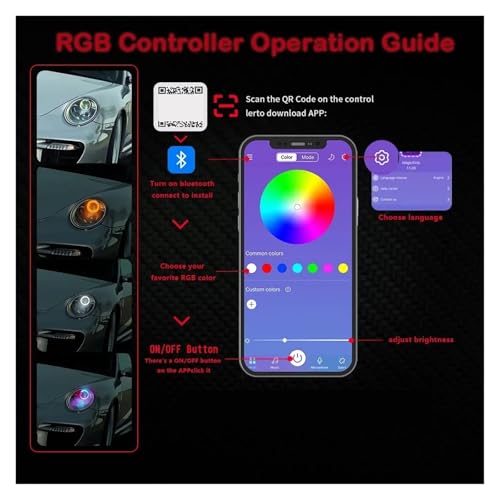 Ojos de ángel RGB con control Bluetooth y intermitente ámbar para faros 2 uds 5