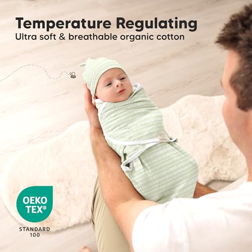 Image of 3pk Organic Swaddles for Newborns Girls, Boys & Hats (Leafy, 0-3M) | Soft Cotton Baby Sleep Sacks 0-3 Months, Breathable Baby Hats and Swaddles 0-3 Months, Newborn Essentials Must Haves