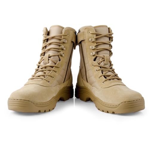 Image of Military Tactical Combat Boots for Men Side Zipper Army Police Work Boots Anti-slip for Security Duty Desert